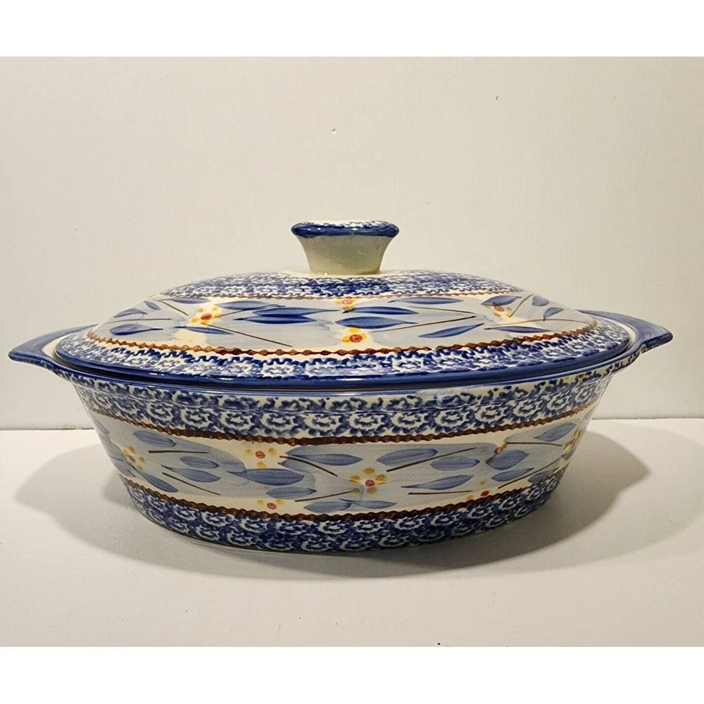 Temp-Tations Old World Blue  Oval 3.5‎ qt Casserole Dish with Lid  & Rack